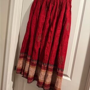 JM Collection Vibrant Red and Tan Maxi Skirt size small